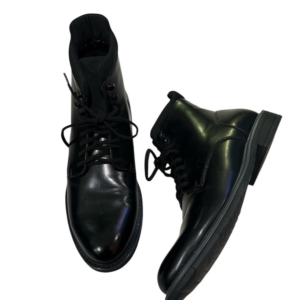 Black Faux Leather High Top Lace Up Boots 9.5